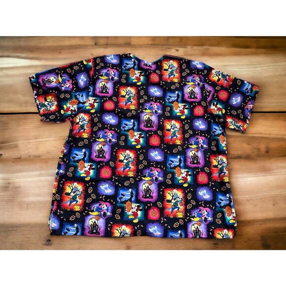 Disney Halloween Theme Scrub Top Nurse CNA Tech V-Neck Mickey Mouse Plus Size 3X - Picture 6 of 6